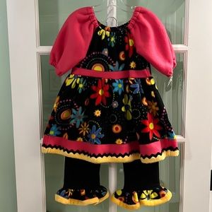 New handmade girls’ fleece dress and matching pants, size 5